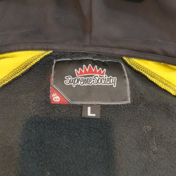 Supreme Society Men's Size Large Varsity Jacket Hooded Black Yellow Snap Button - Picture 10 of 13